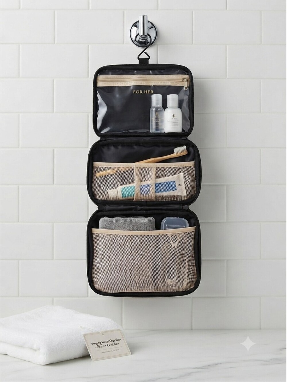 BÉIS The Cosmetic Case Black Travel Makeup Organizer Toiletry Bag